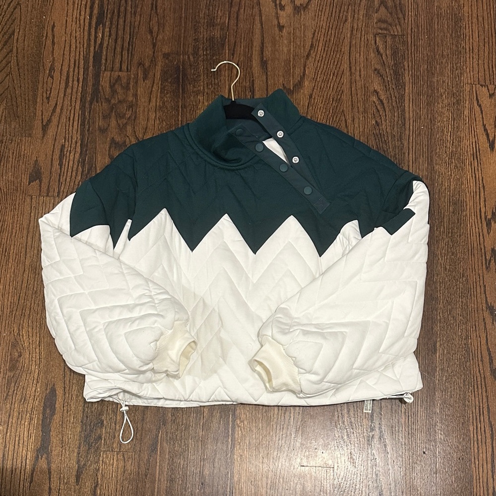 Free People Green and White Quilted Pullover
